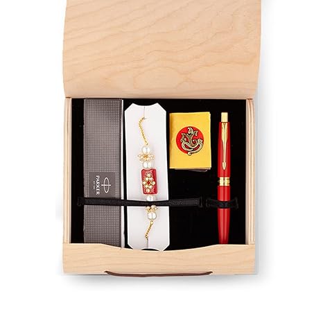 Parker Aster, Matte Red Gold Trim Ball Pen, Rakhi Combo, 3 Piece Set, Blue Ink, Best Choice for Rakhi Gift, Suitable for Office Professionals, College Students