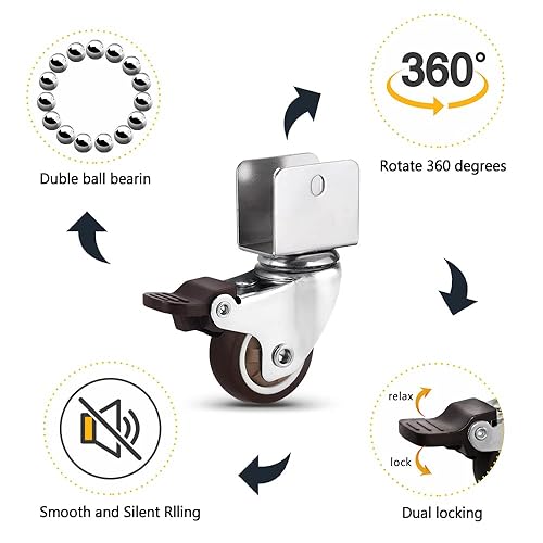 Miniatura 10 de Juego de 4 ruedas resistentes con soporte en U de 2 pulgadas, repuesto para cama de bebé. Apertura de 0.98 pulgadas