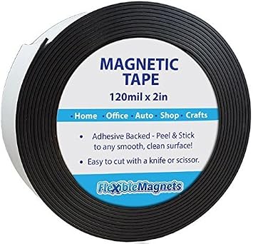 Adhesive Magnetic Strip - 120 Mil Thick - Incredibly Strong Flexible Adhesive Magnetic Tape - 2" Wide x 10 Feet - The Strongest and THICKEST Magnetic Strip on the Market!