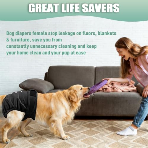 Image of Langsprit Female Dog Diapers for Doggie Puppy,Reusable Dog Period Diapers Female for Heat Peeing,Small Medium Large Doggy Diaper Washable,Dogs Pants 5 Pack, Black, Medium