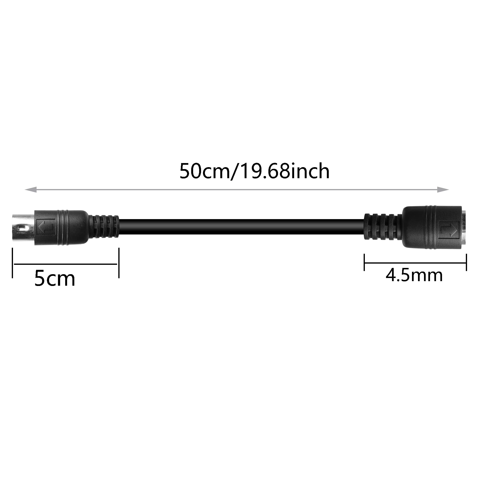 Câble d'extension MIDI DIN 5 broches mâle vers femelle Câble adaptateur audio pour synthétiseur de clavier MIDI, orgue, piano électrique, guitare MIDI (50 cm)