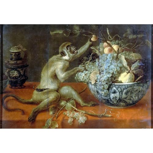 Toile nature morte avec un singe pour habiller un grand mur vide