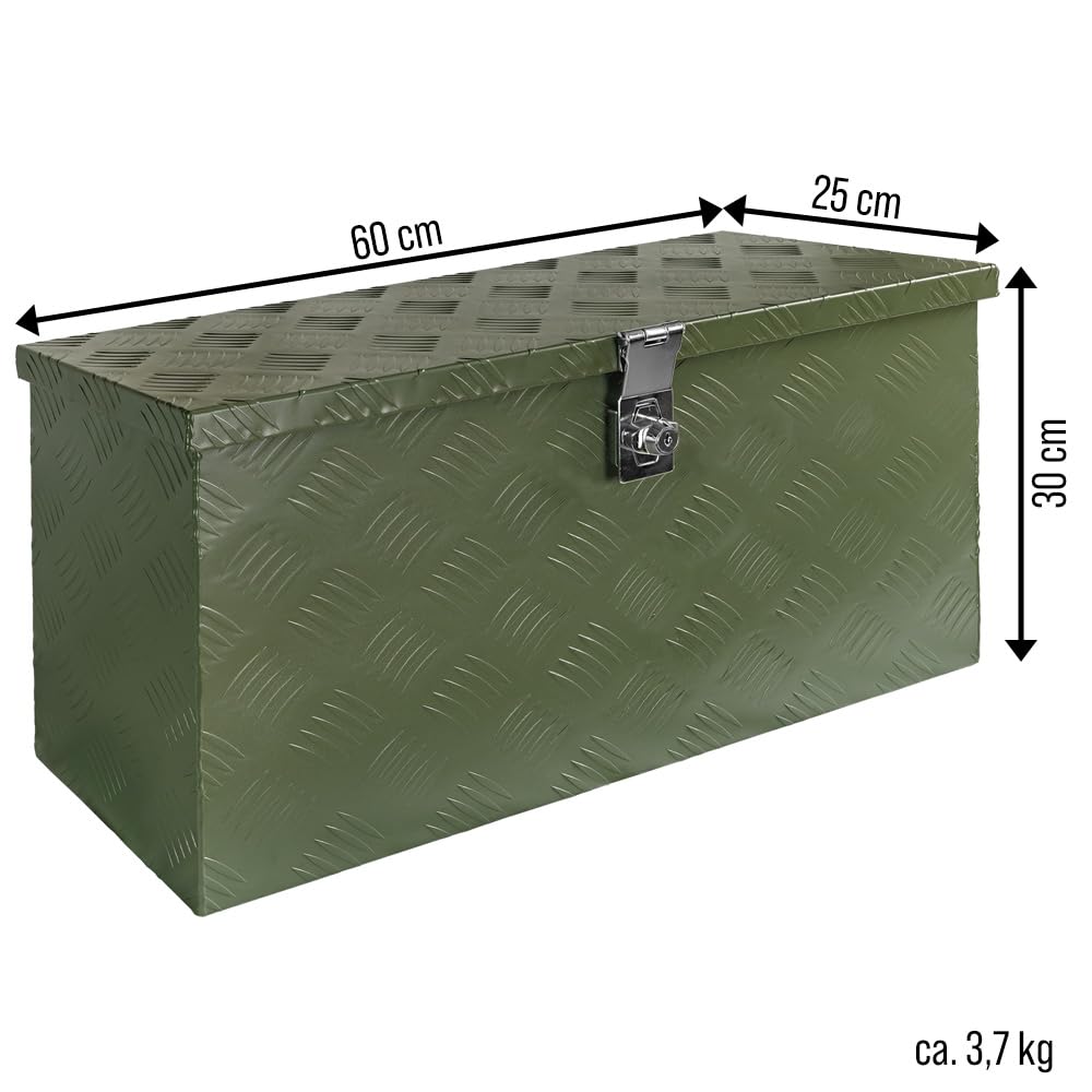 Trucky Caja de herramientas verde para barras de remolque, caja de aluminio, con tapa, con cerradura, caja de aluminio, caja de transporte, caja de herramientas, caja de aluminio