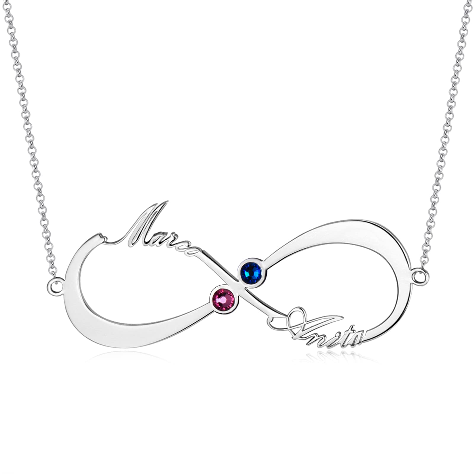 JETBON Personalised Sterling Silver Name Necklace Custom Silver Gold Rose Gold Name Jewellery Customised Dainty Pendant Birthday Christmas Gift for Women Men Girl, Custom Any Names Necklace