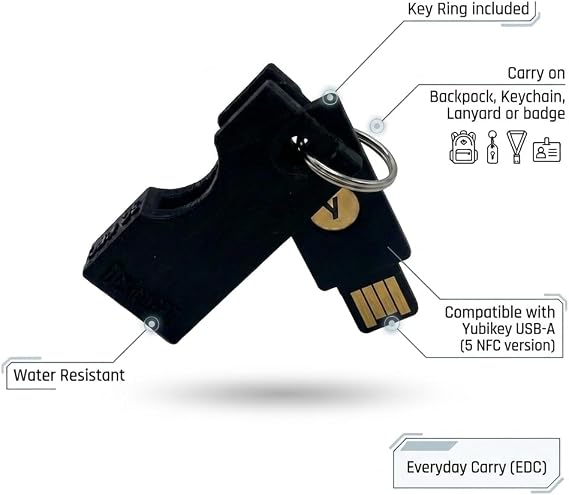 Yubikey Protector Flip Case Keychain Holder (5 NFC / 5C NFC) (Black, 5 NFC)