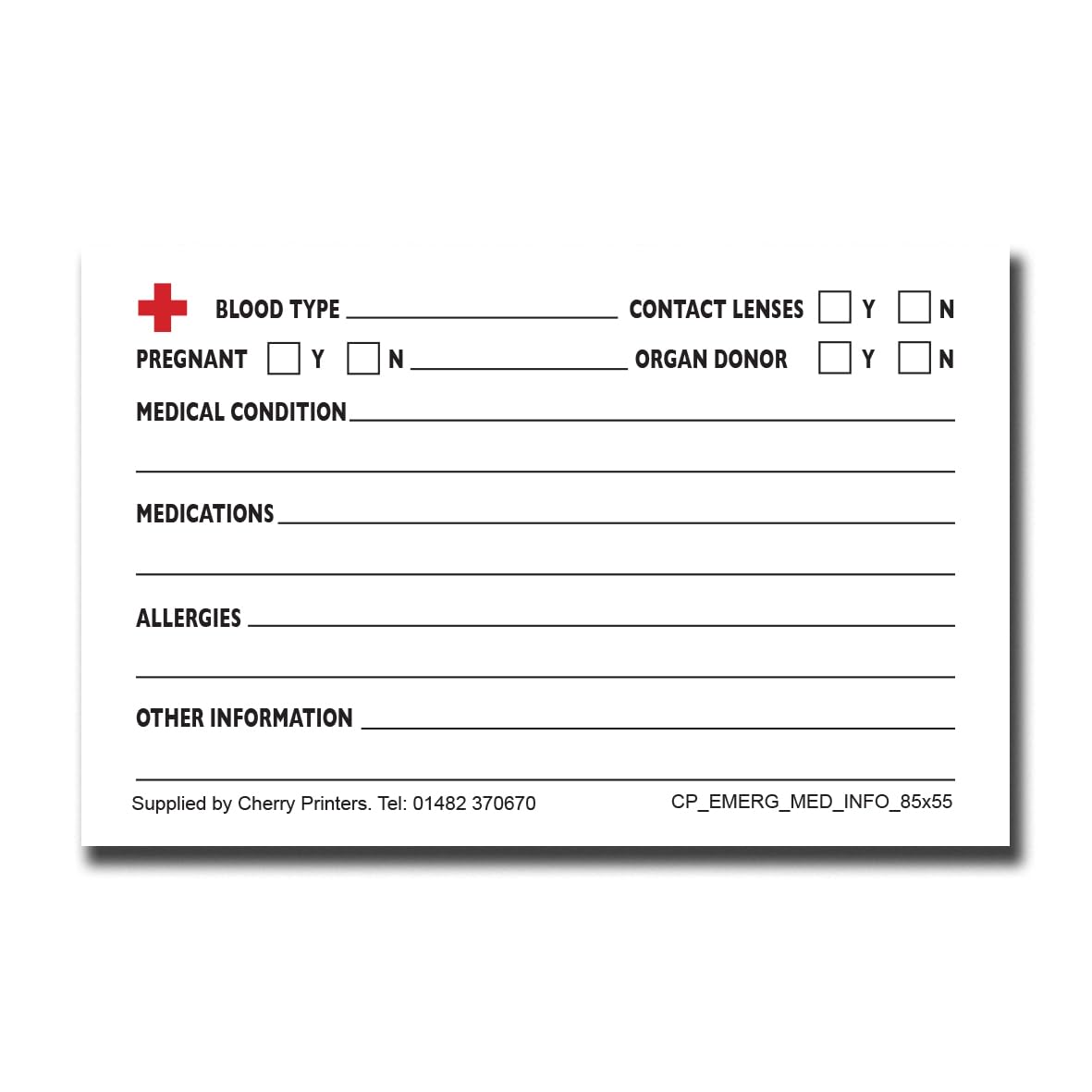 Cherry Emergency Medical Information Cards, white, 8.5 cm x 5.5 cm - Image 2