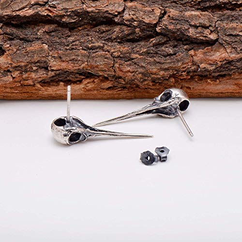 925 Sterling Silver Creepy Hummingbird Skull Earrings Bird Studs For Women #TOP3