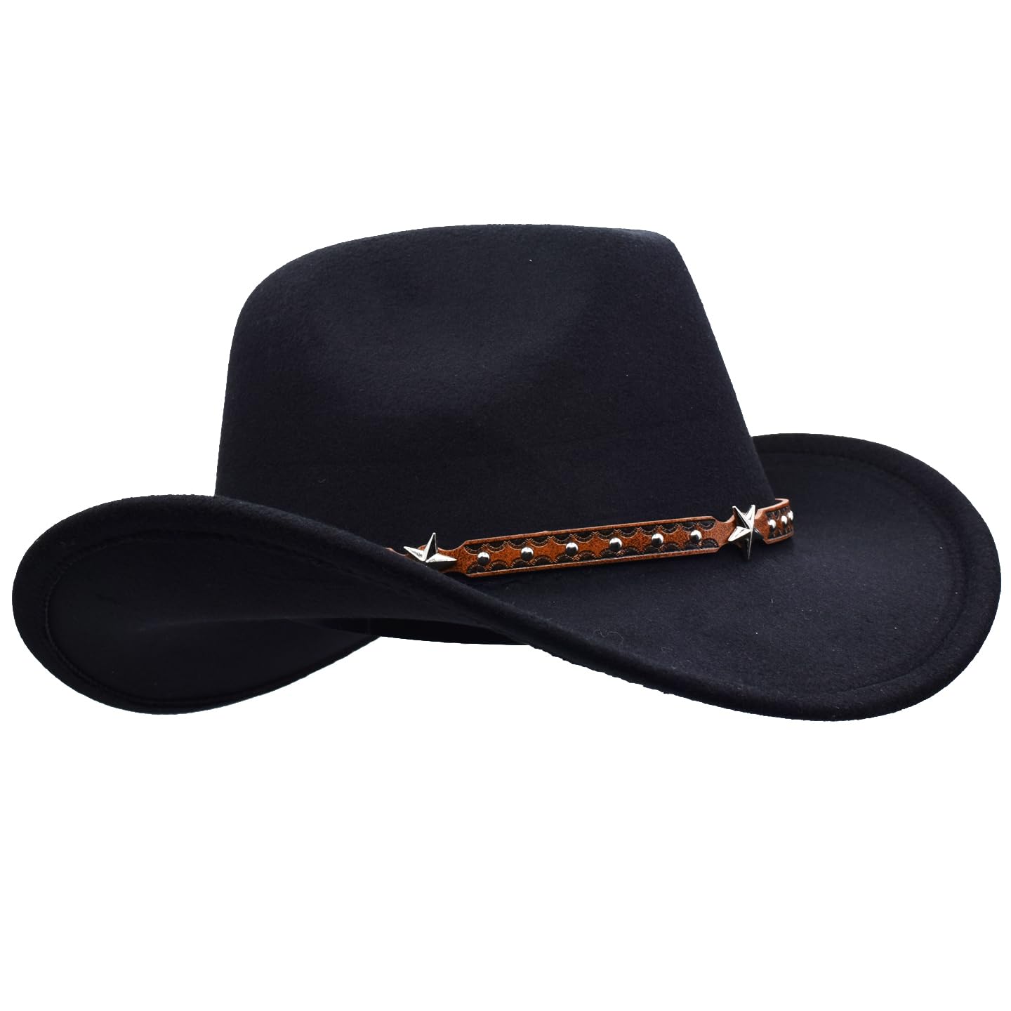 Cappello da cowgirl western a tesa larga con fibbia e cintura in feltro