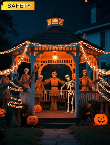 YOUNGAR Halloween String Lights,13.7ft 175LED Battery/USB Operated Plastic Chain Light,Timer Memory with 8 Modes for Haunted House Indoor or Porch, Window, Party Outdoor Decorations (Orange)
