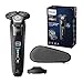 Produktbild Philips Shaver Series 8000  Elektrischer Nass- und Trockenrasierer mit SkinIQ Technologie in Schwarz, ausklappbarer Trimmer, Ladestation, Reiseetui, Reinigungsbürste (Modell S8696/35)