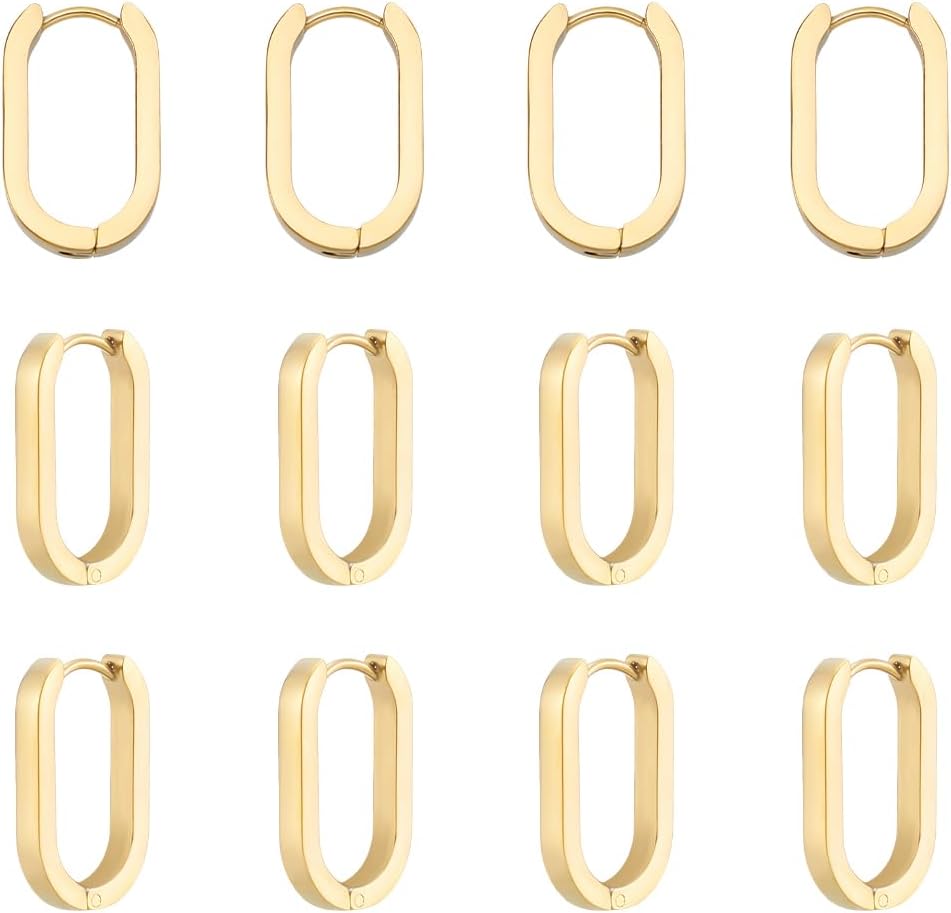 UNICRAFTALE 12Pcs Real 18K Gold Plated Earrings Stainless Steel Huggie Hoop Earrings 21mm Gold Oval Endless Hoop Small Sleeper Piercing Earring for DIY Jewelry Making