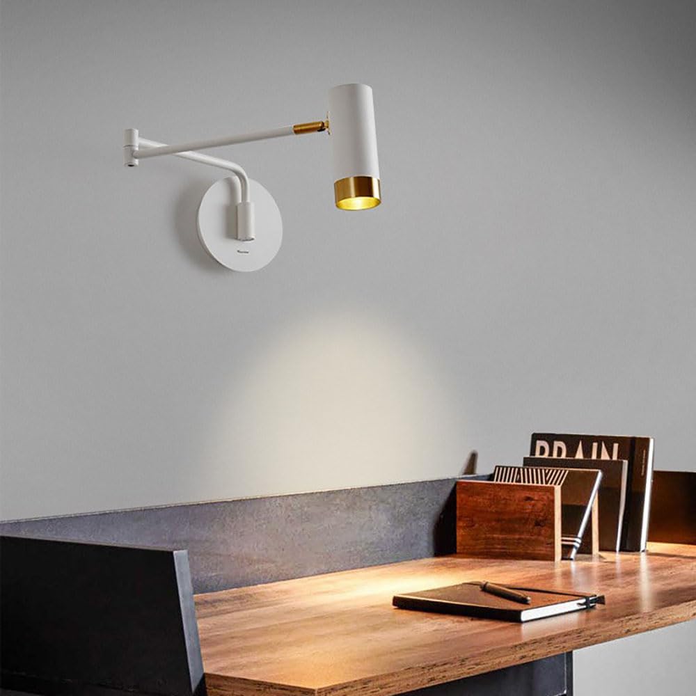 FZQSXAZU Modern Adjustable Wall Lamp with Swing Arm Wired Sconce Black and White Bedside Lighting Fixture On/Off Switch for Bedroom Kitchen Living Room