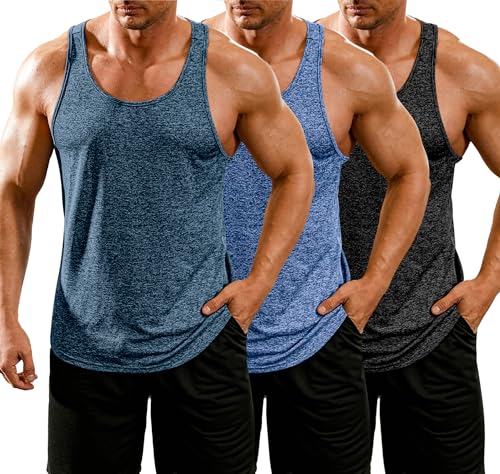 COOFANDY Uomo 3-Pack Y-Back Sleeveless Sport Tank Top Uomo Fitness Vest Shirt Workout Top Uomo Black/Navy Blue/Royal Blue L