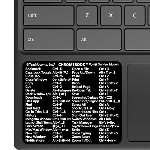TEACHUCOMP Keyboard Shortcuts Sticker for Chrome OS for Chromebooks Training Aid Cheat Sheet- Black Vinyl, Laminated, No-Residue Adhesive (3\"Wx2.5\"H)