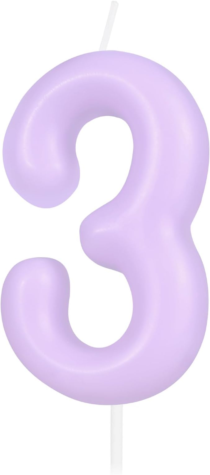 Macaron Purple Number 3 Candle, 3 Birthday Candle, Macaron Purple Happy Birthday Candles for Cake, Purple Cake Topper Decorations for Girl Women Pastel Sweet 3 Birthday Party Decorations