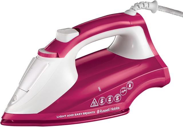 Russell Hobbs 26480 Light and Easy Brights Steam Iron - Colourful Design with 2x More Durable Soleplate, 115 Gram Steam Shot and 35 Gram Continuous Steam, Berry