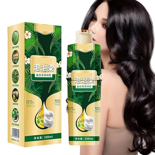 Tinte Capilar en Espuma - Champú Tinte Vegetal Natural 200ml - Cobertura Natural Champú Colorante Lavado para Cabello Oscuro Gris
