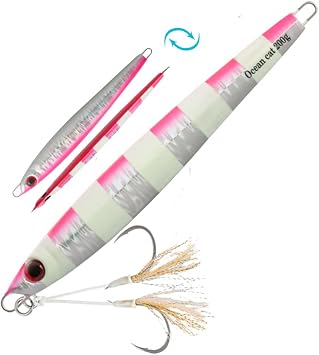 OCEAN CAT Saltwater Offshore Fishing Jigs Speed Jigging Slow Pitch jig Lures Vertical Jigging Fast Fall Jig with Assist Butterfly Hooks Vertical Knife Speed Lure Artificial Jigs Fishing Baits
