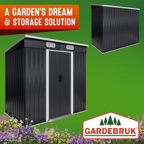 GARDEBRUK® Garden Shed | 6x4' | 2m² | Outdoor Storage for Garden Furniture Garden Tools | Wheelie Bin Storage | Log Store | Bike Shed House | Pent Roof, Sliding Door | 200x125x185cm | Anthracite - Image 6