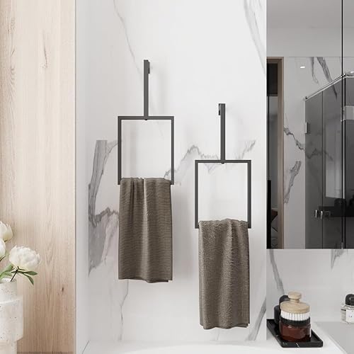 Toallero vertical único montado en la pared para baño, toallero cuadrado de metal, anillo de toalla de mano moderno, elegante decoración de cocina,