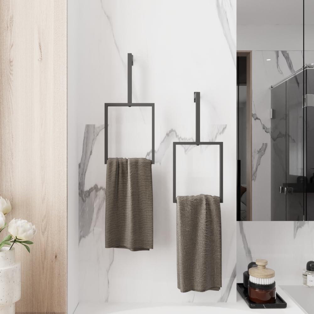 Unique Vertical Towel Rack Wall Mounted for Bathroom, Metal Square Towel Holder, Modern Hand Towel Ring, Elegant Kitchen Decor, Space-Saving Towel Hanger (Small (16"x7"x3") - 2 pcs)