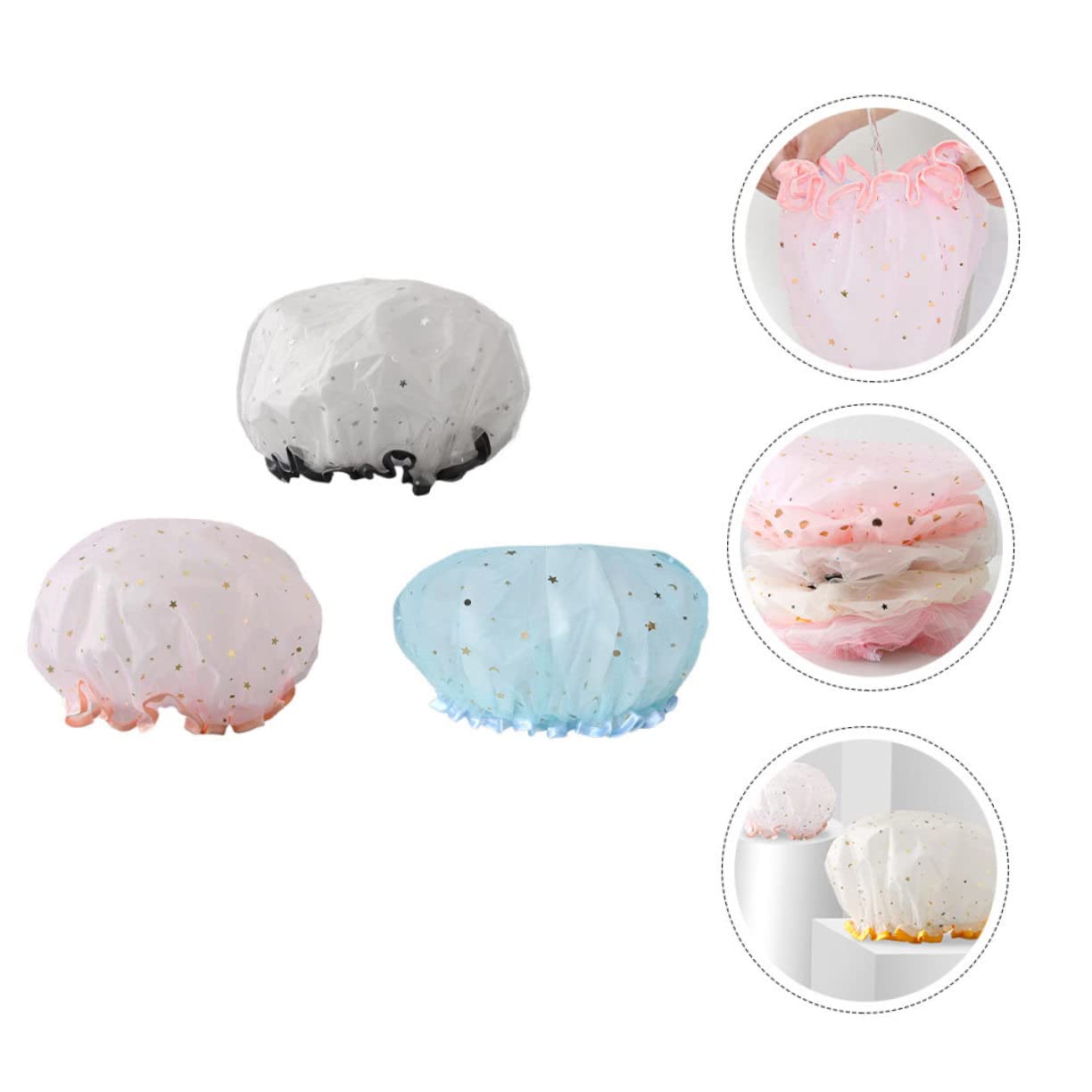 Healeved 15stücke Teiliges Duschhauben Für Damen Wasserdichte Elastische Badekappen Mit Doppelter Schicht Für Shampoo Make-up Und Körperpflege Farben Hellrosa