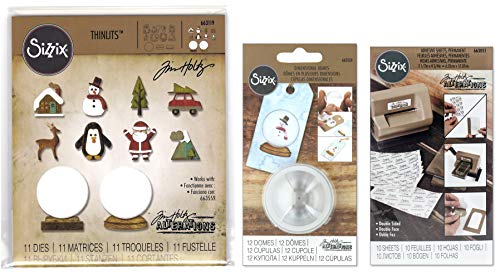 Tim Holtz Alterations - Tiny Snowglobes Thinlits, Plastic Dimensional Domes and Small Adhesive Sheets - 3 Items