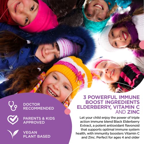 Kids Vitamins, Elderberry Gummies for Kids, Kids Zinc Supplements & Kids Vitamin C: Kids Immune Support Vitamins, Bone, Brain, Lung, Skin | Kids Elderberry Gummies Vegan, Gluten Free, Non-GMO (2) - Image 4