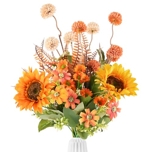 Joyblossom Künstliche Blumen wie Echt, Kunstblumenstrauß wie Echt, Künstliche Blumen, Kunstblumen Frühling, Blumenstrauß Künstlich für Herbstdeko Hochzeit Zuhause Tischdeko Wohnzimmer Deko, Orange
