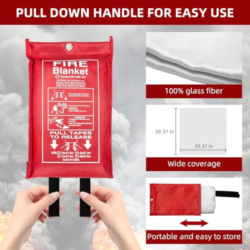 Image of Fire Blanket-[2 Pcs] with Masks、Hooks and Gloves - Emergency Fire Blanket for Home & Kitchen, High Heat Resistant Fire Suppression Blankets for Home Safety, Kitchen, Camping and Office Safety (2)