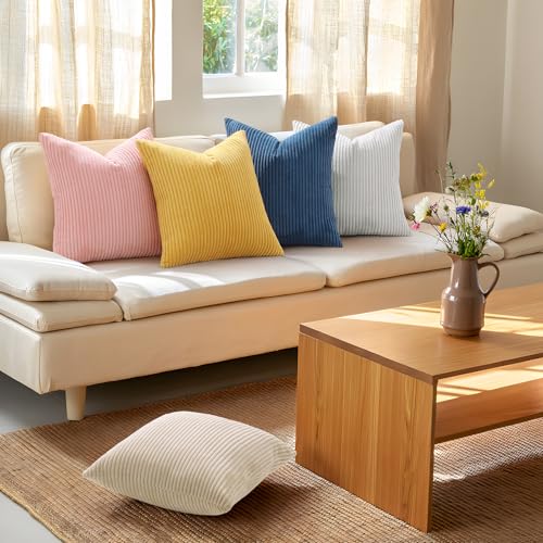 Mecatny Corduroy Decorative Throw Pillow Covers 26x26 Set of 2 for Sofa Living Room, Soft Neutral Boho Couch Pillow Covers for Home Decor, Pink