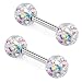 ZHIYAOR Never Fall out Crystal 14G Studs Nipple Rings Piercing Barbell Anti-allergy Surgical Steel Pairs (AB)