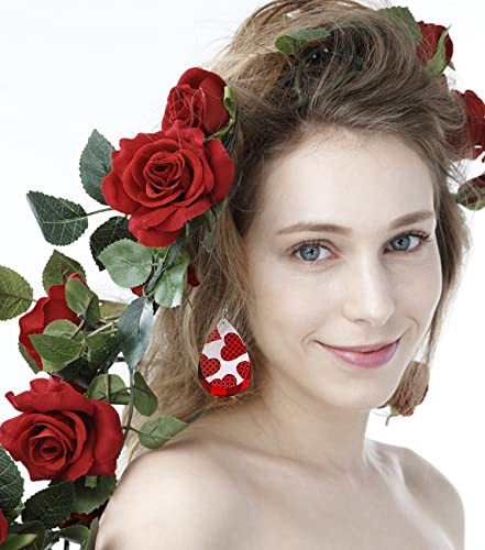 Valentine's Day Leather Earrings For Women Lightweight Faux Leather Teardrop Dangle Earrings Heart-Shaped Print Drop Earrings Set Valentine Day Gift For Girlfriend (Pink Valentine's Day Earrings) #TOP4