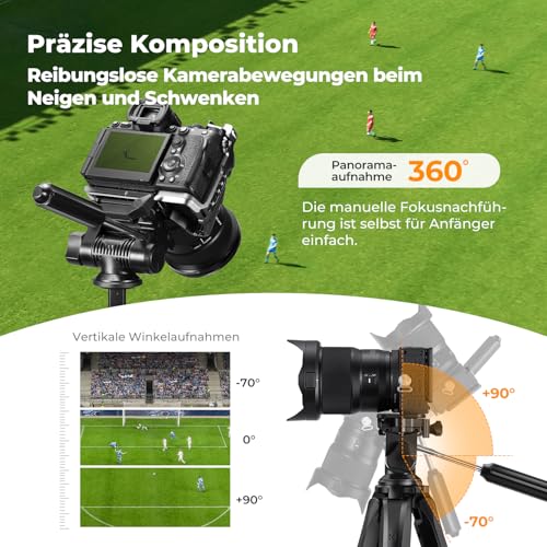 K&F CONCEPT Aluminium Kamera Stativ, 190cm leicht Stativ mit Tasche – Ansicht 5