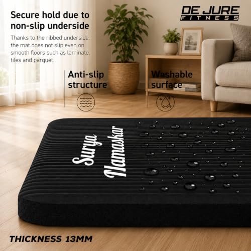 Image of De Jure Fitness Yoga Mat for Women and Men, 13mm Extra Thick Non-Slip NBR Exercise Mat for Yoga, Pilates, Gym & Floor Workouts - with Carry Strap