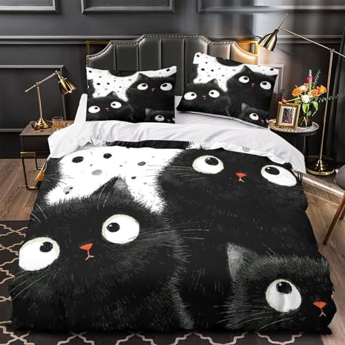 Parure de lit chats noirs 3D microfibre hypoallergénique douce et résistante ado