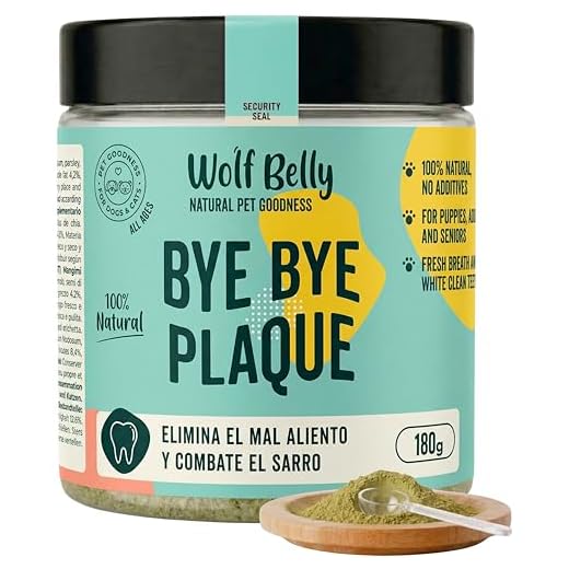 Wolf Belly - Polvos para Mal Aliento Perros 100% Natural (180 gr) Alternativa al Cepillo Dientes Perro y Pasta de Dientes, Algas Antisarro Gatos, Reduce Sarro Perros, Cuidado Bucal - Bye Bye Plaque