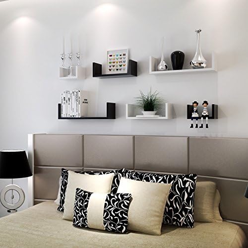 SONGMICS Set of 3 Wall Shelves, Floating Shelves, 30, 45, 60 cm, Glossy Finish, Decorative, Creative, for Bedroom Living Room Kitchen Corridor, Max. Load 15 kg, Black LWS66B
