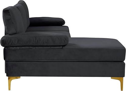 Miniatura 55 de Sofá modular moderno en forma de L, con diván extra ancho y patas doradas Gris,Negro -,Verde,Naranja,Gris oscuro,marino,Púrpura