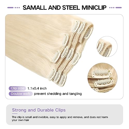 Sindra Clip in Hair Extensions Human Hair 22 Inch Platinum Blonde Double Weft Clip in Extensions 6 Pieces 120g #60 22" - Image 3