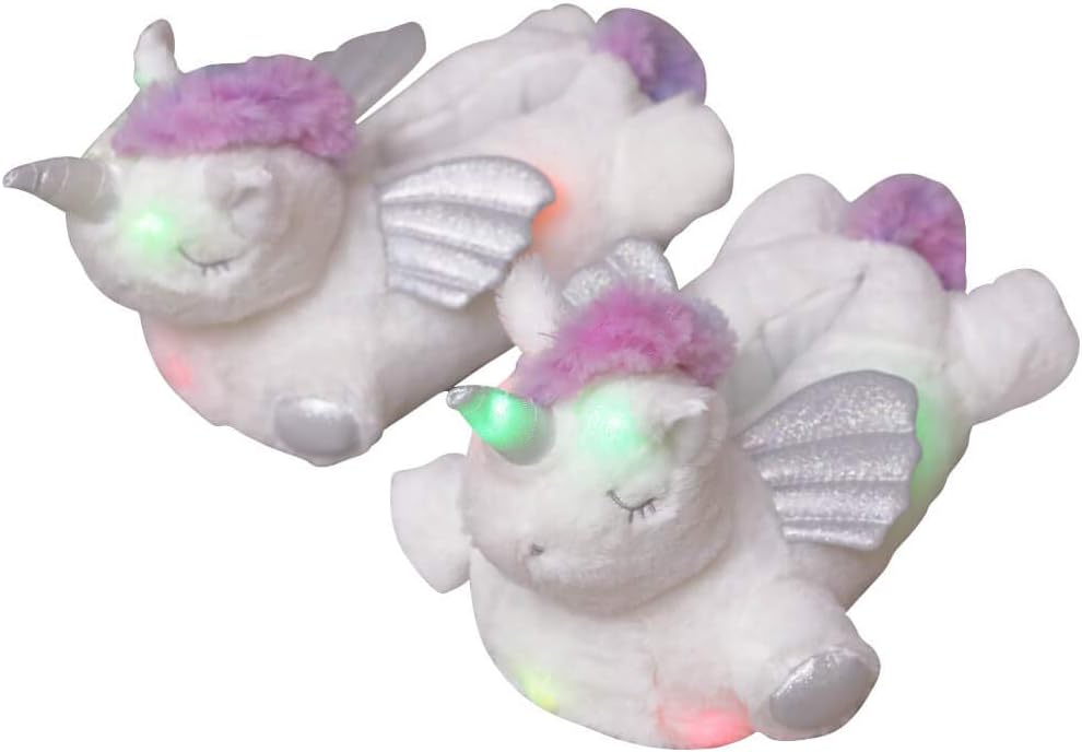 Millffy Women's Light Up Slippers Girl's Plush Footwarmer Slipper Glow in The Dark led Plush Slippers Home Shoes (7-9, Unicorn)