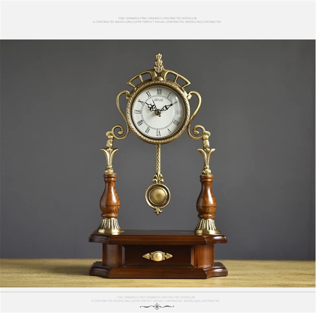 European-style Solid Wood with Copper Table Clock, Living Room Home Decoration Clock, Retro Table Clock, All Copper Clock