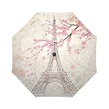 InterestPrint Vintage Paris Eiffel Tower Windproof Compact One Hand Auto Open and Close Folding Umbr