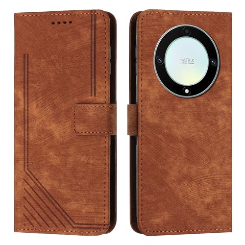 Étui Huawei Honor X9a marron housse portefeuille clapet avec fente carte