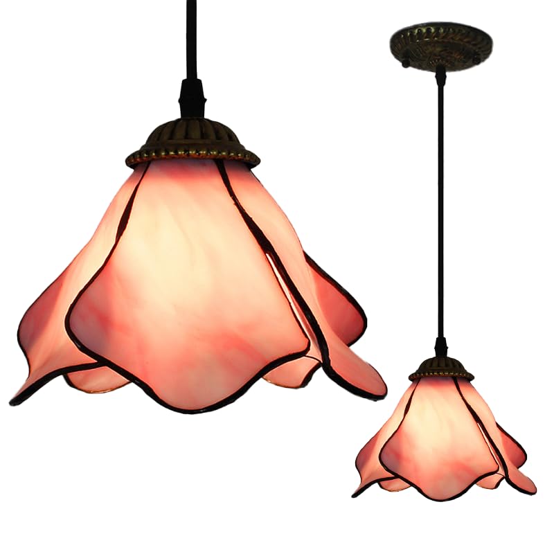 XINYASEE Tiffany Chandelier, Ceiling lamp, Pink Blue Lotus Pyramid Stained Glass Interior Decoration lamp, Vintage Chandelier for Bedroom Living Room Kitchen Island (Pick-A)