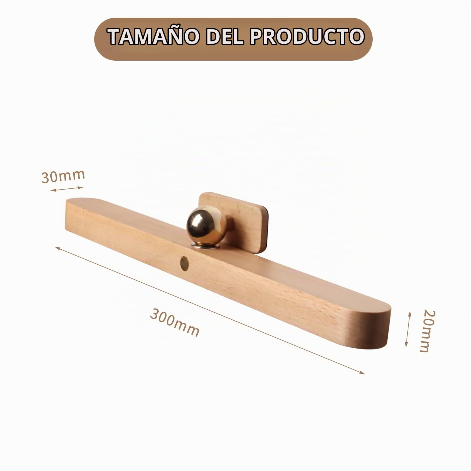 Lámpara LED para espejo de baño, 3.5W lámpara de pared de madera diseño magnético, lámpara de espejo regulable, rotación de 360°, luz de espejo de maquillaje recargable con interruptor táctil