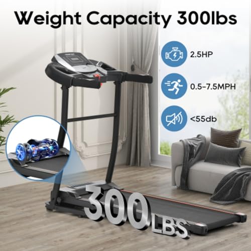 Electric Treadmill, Folding Treadmill, 2.5HP Motor, 300 Lbs Weight Capacity, Walking Jogging Machine with 3 Levels of Incline, 12 Preset Programs, Suitable for Home Gym