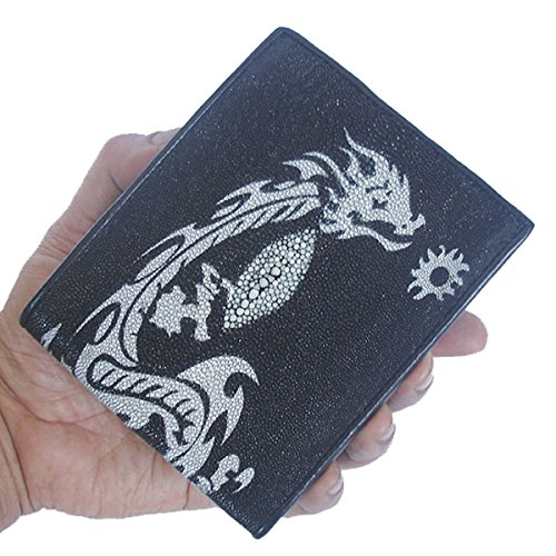 100 %Genuine Stingray Leather Bifold Men's Wallet with Beautiful Dragon from Thailand2