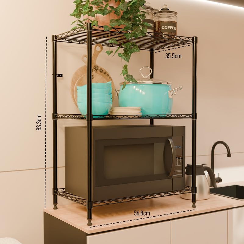 Image of 3-Shelves Heavy Duty Steel Storage Rack | Multipurpose Shelving Unit for Kitchen, Home & Utility