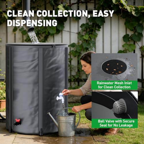 Yesker Collapsible Rain Barrel, 100 Gallon Portable Rainwater Collection System, 550D PVC Water Storage Tank, Rain Catcher with Spigots Filter Overflow Kit, Grey by Yesker - Image 4